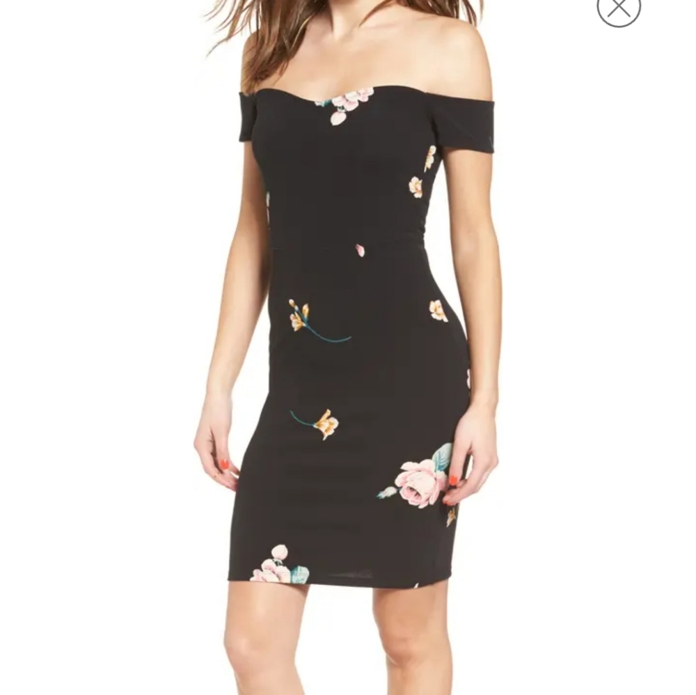 LEITH Off the Shoulder Body-Con Floral Dress
